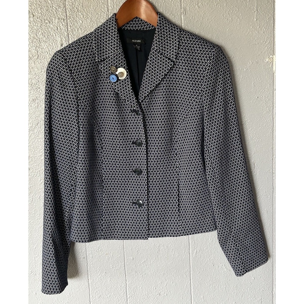 Women's Alfani Blue Button Up Blazer Size 4 Artsy Lady Jacket Office Classy